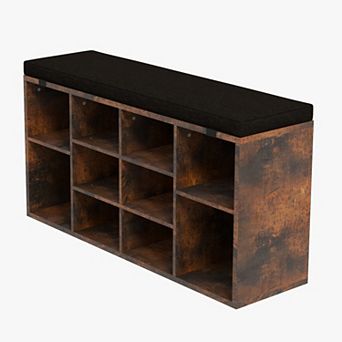 Shoe Storage Bench with Cushion, 3 tier Adjustable Shelf Shoe Cabinet, Small Shoe Rack Bench