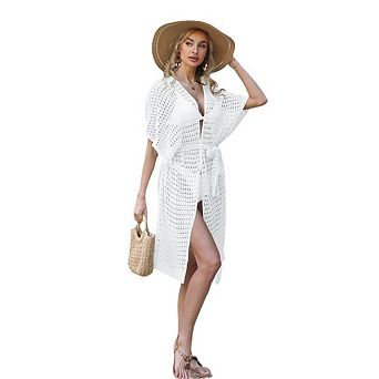 Women's Boho Knitted Long Cape Shawl Bikini Swimsuit Crochet Cover-up Sun Protection Cape