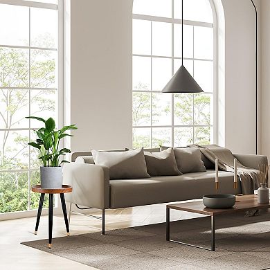 Mid Century Plant Stand Walnut Wood Metal Side Table