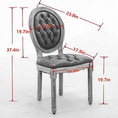 French Style Solid Wood Frame Dining Chair with Velvet Upholstery and Nailhead Trim Set of 2