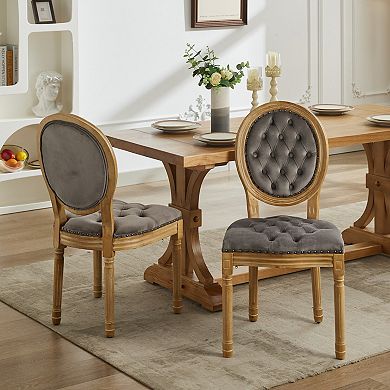 French Style Solid Wood Frame Dining Chair with Velvet Upholstery and Nailhead Trim Set of 2