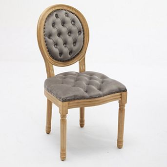 French Style Solid Wood Frame Dining Chair with Velvet Upholstery and Nailhead Trim Set of 2