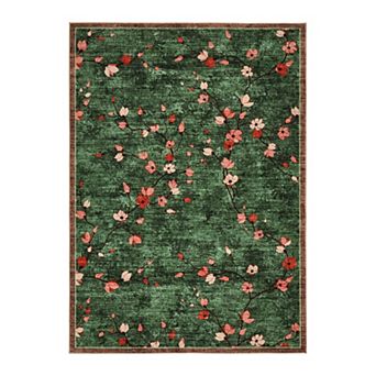 Area Rug for Living Room, Vintage Floral Rug, Washable Non Slip & Low Pile Carpet