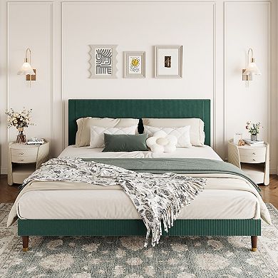 Twin/Full/Queen/King Size Upholstered Platform Bed Frame - Modern Fabric Headboard, Metal Frame