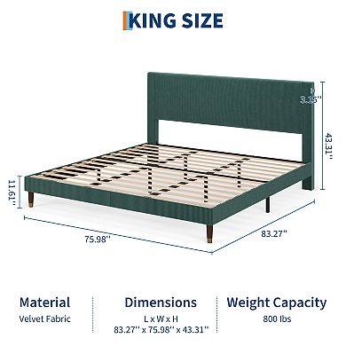 Twin/Full/Queen/King Size Upholstered Platform Bed Frame - Modern Fabric Headboard, Metal Frame