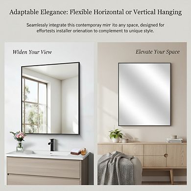 KSIZUIS Dual-Orientation Wall Mirror - 30”x36” Black Frame, Mounts Horizontal or Vertical for Any Ro