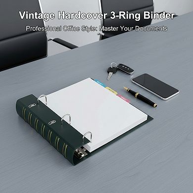 Vintage Leather Three Ring Binder 2 Inch for Photo Album and Office Use