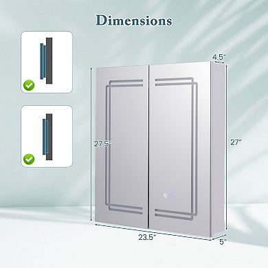 2-Door Bathroom Mirror Medicine Cabinet Wall Mounted with Lights