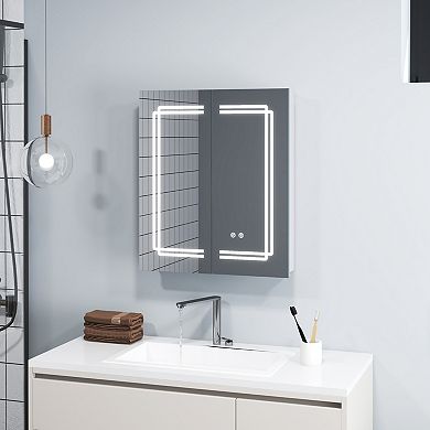 2-Door Bathroom Mirror Medicine Cabinet Wall Mounted with Lights