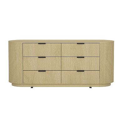 MANHATTAN COMFORT Olivia 71-Inch Ribbed 6-Drawer Double Dresser