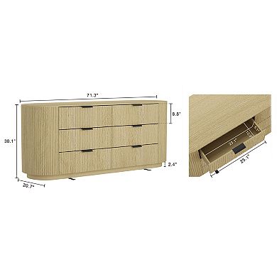 MANHATTAN COMFORT Olivia 71-Inch Ribbed 6-Drawer Double Dresser