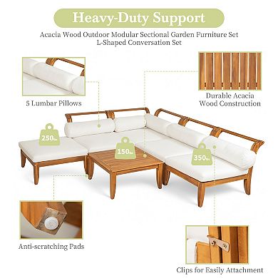 6-Piece Patio Sectional Sofa Set with Tea Table, Beige Cushions and Pillows