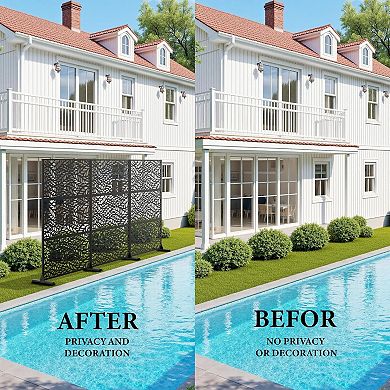 Outdoor Metal Privacy Screen, Freestanding Decorative Divider with Stand, Screens and Panels