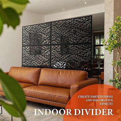 Outdoor Metal Privacy Screen, Freestanding Decorative Divider with Stand, Screens and Panels