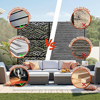 Outdoor Metal Privacy Screen, Freestanding Decorative Divider with Stand, Screens and Panels