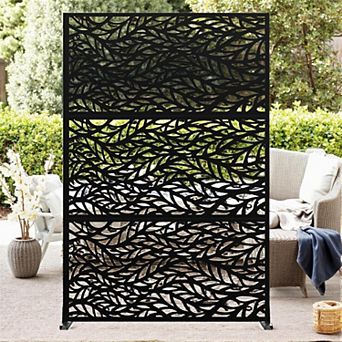 Outdoor Metal Privacy Screen, Freestanding Decorative Divider with Stand, Screens and Panels