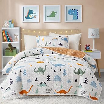 2 pc Cotton Quilt Set Twin, Cute Dinosaur Reversible Design , 68"x86",1 Quilt and 1 Pillow Sham