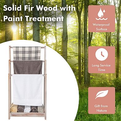 Freestanding Towel Rack with 3 Bars and Bottom Storage Shelf Organizer