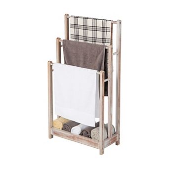 Freestanding Towel Rack with 3 Bars and Bottom Storage Shelf Organizer