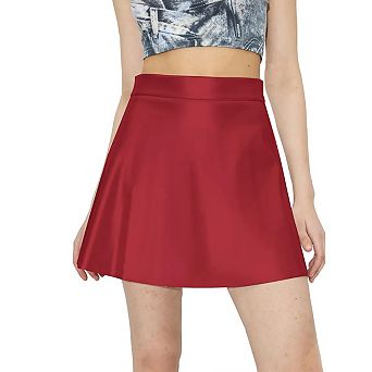 Women's Slimming High-Waisted Skirt PU Leather Hip-Length Pleated Skirt Leather Solid Ruffle Skirts