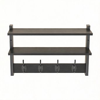 Two-Tier Wall Shelf With Hooks 17" Coat Rack for Entryway