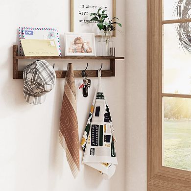 Wall-Mounted Coat Rack with Shelf Hooks 28.9"