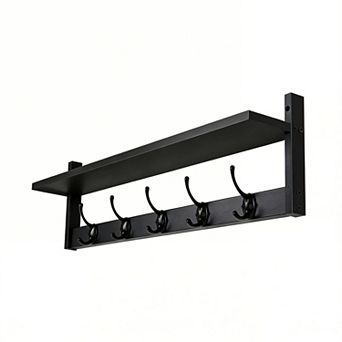 Wall-Mounted Coat Rack with Shelf Hooks 28.9"