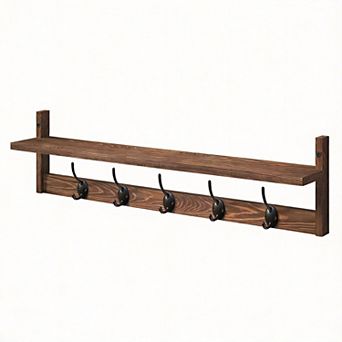 Wall-Mounted Coat Rack with Shelf Hooks 28.9"