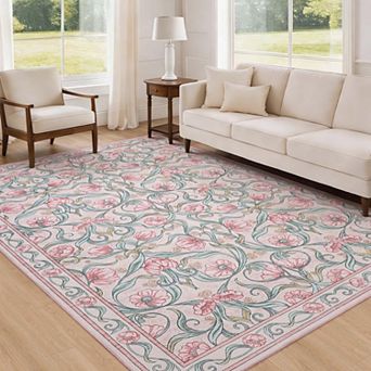 Area Rug for Living Room, Floral Modern Washable Rugs, Non-Slip Low-Pile Soft Floor Carpet