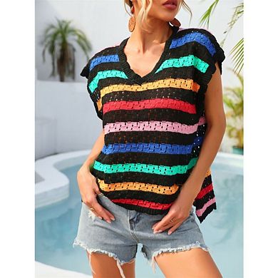 Women's Beach Cover Up Vest Style Knitted Bikini Vacation Sun Protection Shirt