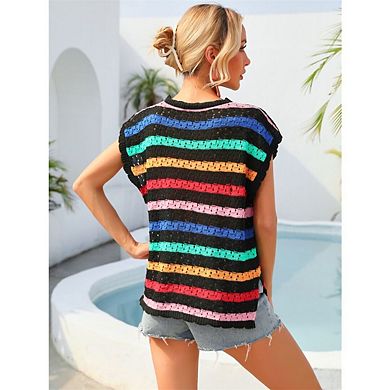 Women's Beach Cover Up Vest Style Knitted Bikini Vacation Sun Protection Shirt