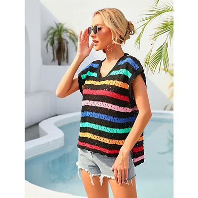 Women's Beach Cover Up Vest Style Knitted Bikini Vacation Sun Protection Shirt