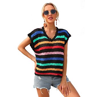 Women's Beach Cover Up Vest Style Knitted Bikini Vacation Sun Protection Shirt