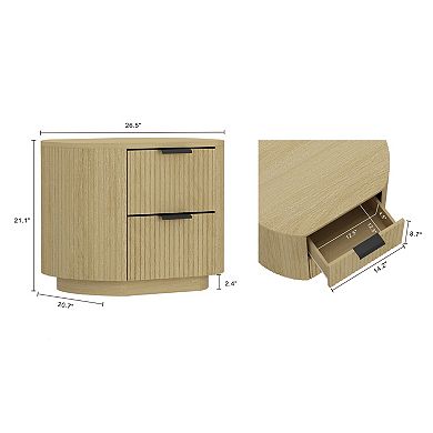 MANHATTAN COMFORT Olivia 27-Inch Ribbed 2-Drawer Nightstand