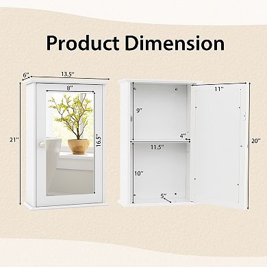 Bathroom Wall Cabinet with Single Mirror Door Storage Organizer