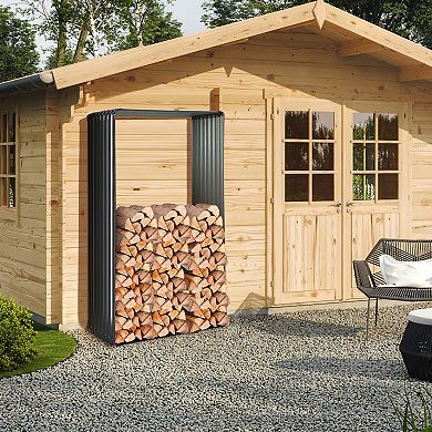 Costway 1 PC Galvanized Raised Garden Bed Outdoor Planter Box Firewood Rack Log Holder