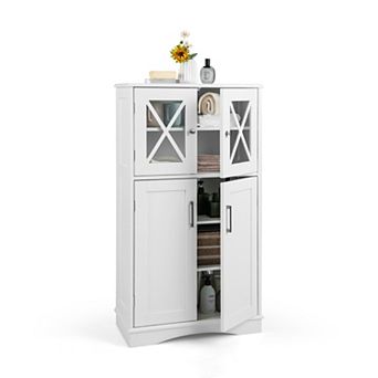 4-Door Freestanding Bathroom Floor Storage Cabinet with Adjustable Shelves