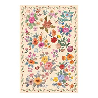 Vintage Boho Floral Washable Rug Non-Slip Stain-Resistant Carpet for Bedroom, Dining Room & Nursery