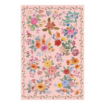 Vintage Boho Floral Washable Rug Non-Slip Stain-Resistant Carpet for Bedroom, Dining Room & Nursery