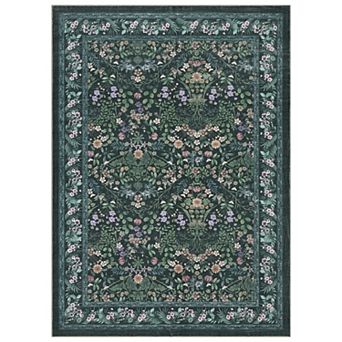 Washable Non-Slip Area Rug with Floral Print Foldable Low Pile Carpet for Bedroom and Entryway