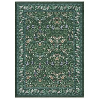 Washable Non-Slip Area Rug with Floral Print Foldable Low Pile Carpet for Bedroom and Entryway