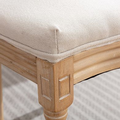 French Style Solid Wood Frame Dining Chair with Linen Fabric and Rattan Back Set of 2