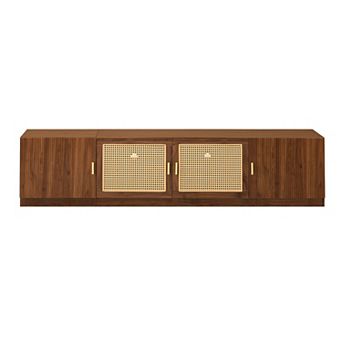 78" TV Stand, Fits up to 85" TV, Rattan Doors, Adjustable Shelves, Brown