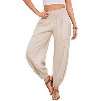 Women's Casual Linen Cotton Blend Harem Pants Business High Waist Cargo Pants With Pockets