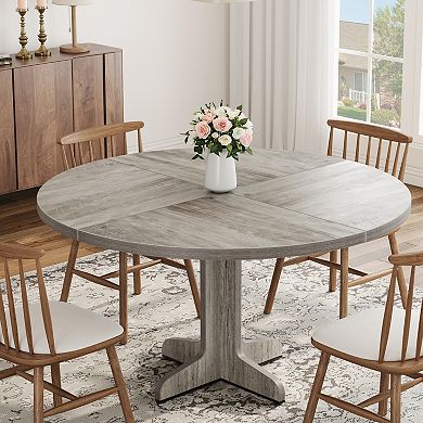 47" Wooden Round Dining Table for 4-6 people,Adjustable Foot Pads Table,Easy Assembly,Living Room