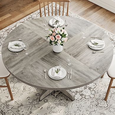 47" Wooden Round Dining Table for 4-6 people,Adjustable Foot Pads Table,Easy Assembly,Living Room