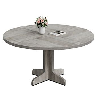 47" Wooden Round Dining Table for 4-6 people,Adjustable Foot Pads Table,Easy Assembly,Living Room