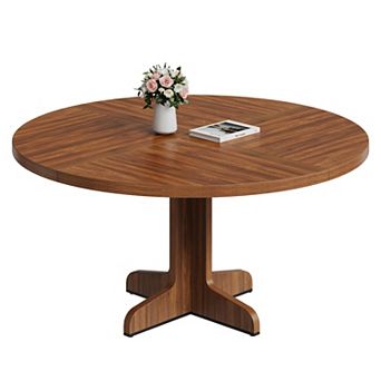 47" Wooden Round Dining Table for 4-6 people,Adjustable Foot Pads Table,Easy Assembly,Living Room