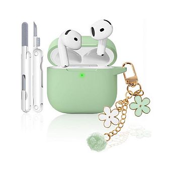 AirPods 4 Case, Soft Silicone, Keychain & Cleaning Kit Green