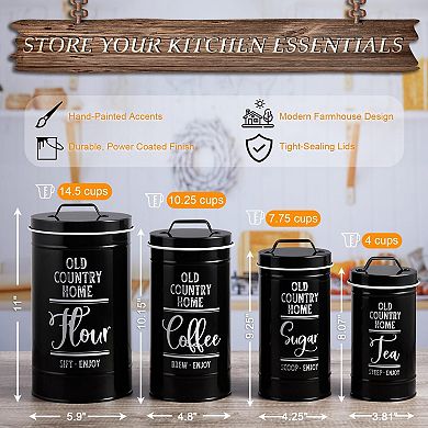 Airtight Kitchen Canister Set for Coffee Tea Sugar Storage 4pc